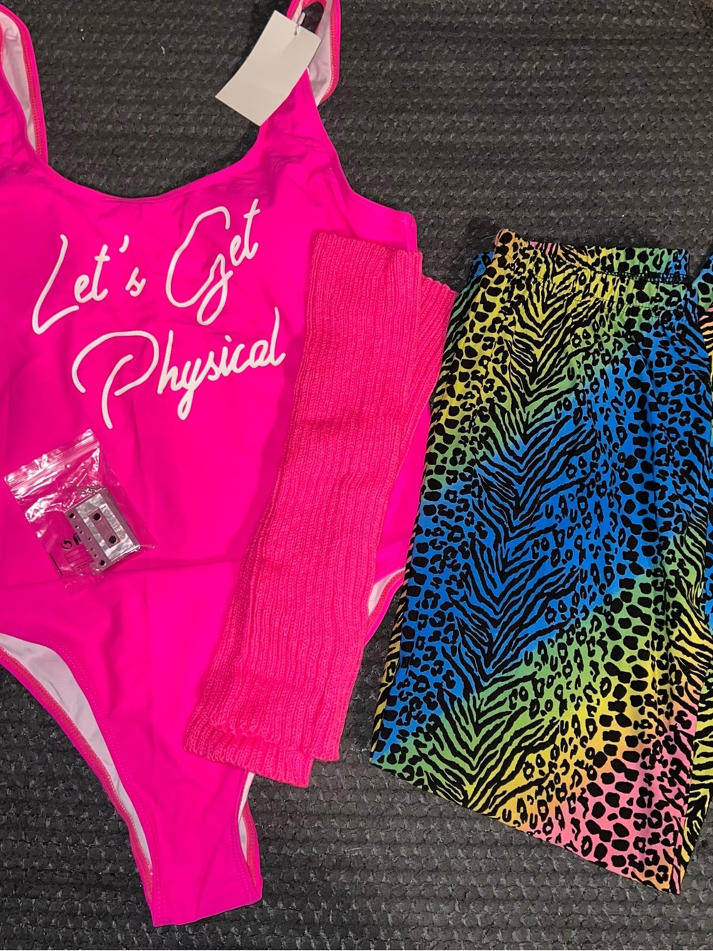 Hot Pink "Let's Get Physical" One-Piece Swimsuit with leggings costume